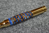 Image 3 of Letter Opener, Ocean Tide Blue and White Swirl Acrylic,  Gold Finish, #0162