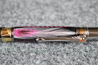 Image 2 of Pink White and Black Feather Pen, Art Deco Detail in Gold and Silver Trim, High End Ballpoint,  0251
