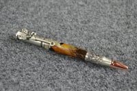 Image 1 of Deer Hunter Bullet Pen with Pheasant Feathers in Pewter Finish, 30 Caliber Ballpoint #0174