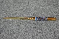 Image 4 of Letter Opener, Ocean Tide Blue and White Swirl Acrylic,  Gold Finish, #0162