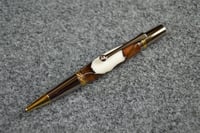 Image 2 of Black Walnut Burl and White Acrylic Combination Ballpoint Pen  #0148