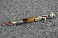 Image 2 of Deer Hunter Bullet Pen with Pheasant Feathers in Pewter Finish, 30 Caliber Ballpoint #0174