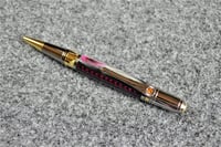 Image 3 of Pink White and Black Feather Pen, Art Deco Detail in Gold and Silver Trim, High End Ballpoint,  0251