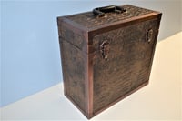 Image 3 of LP Record Storage, Solid Wood Carry Case with Bronze Gator Leather and Copper Edging, #0281