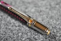 Image 4 of Pink White and Black Feather Pen, Art Deco Detail in Gold and Silver Trim, High End Ballpoint,  0251