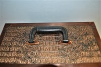Image 5 of LP Record Storage, Solid Wood Carry Case with Bronze Gator Leather and Copper Edging, #0281