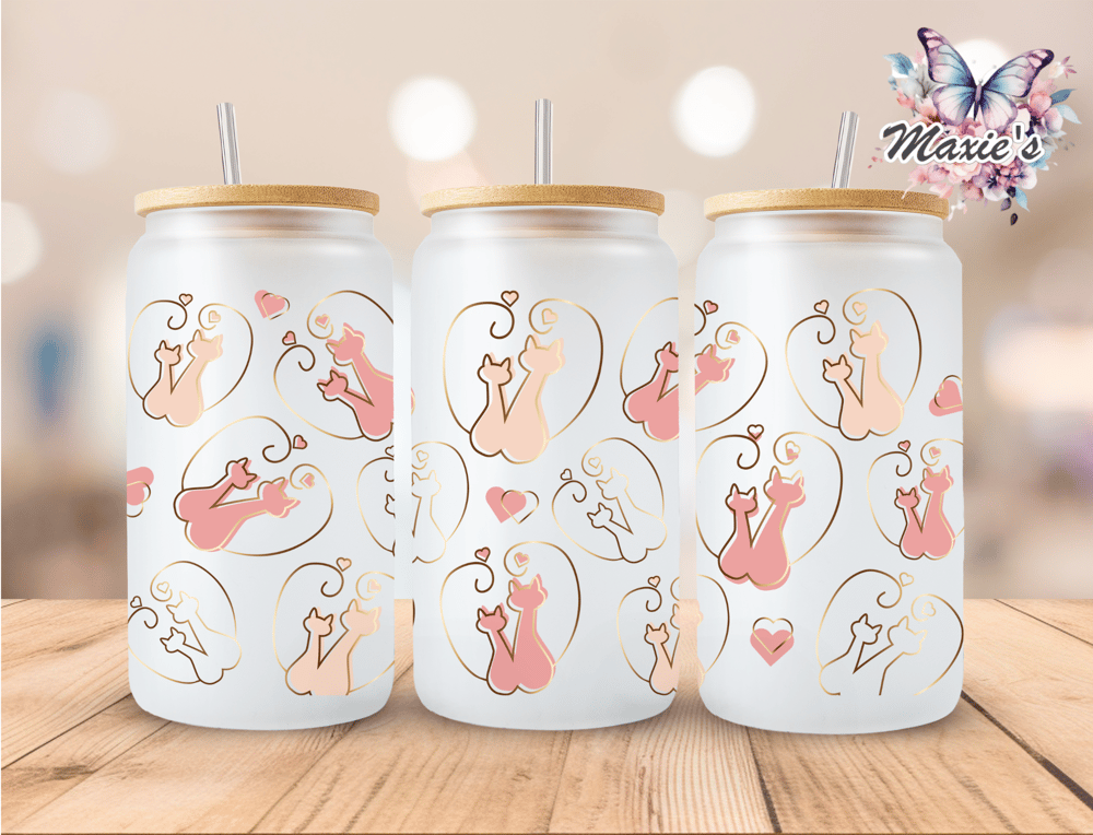 Image of Pink Feline Love 💗💕 Graphic Design 16oz. UVDTF Cup Wrap 