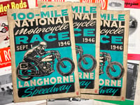 Image 1 of Langhorne Speedway Motorcycle Races aged Linocut Print - FREE SHIPPING