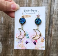 Image 3 of Crescent Moon Earrings | Druzy and Moon Celestial Earrings