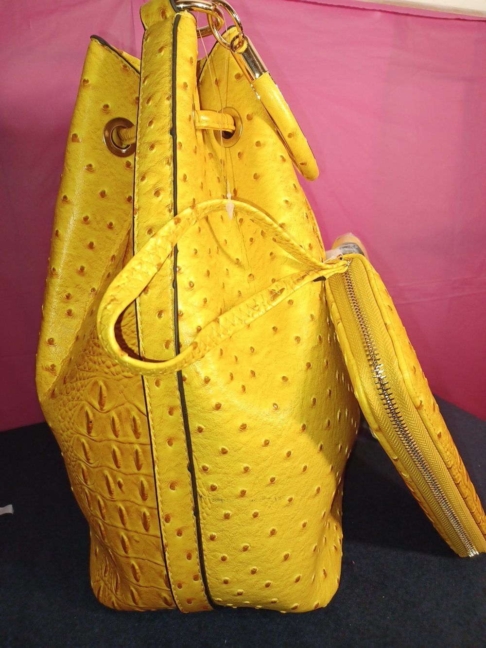 Image of Yellow Ostrich/ Crocodile drawsting bag