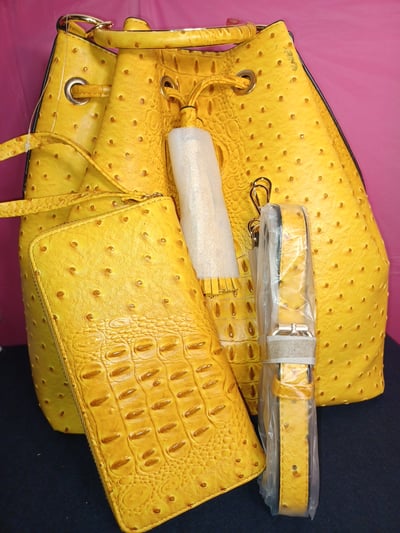 Image of Yellow Ostrich/ Crocodile drawsting bag