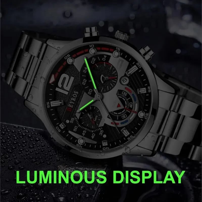 EleganceTriad™ Men's Business Watch Set with Gold Necklace and Bracelet