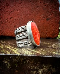 Image 1 of WL&A Handmade Heavy Ingot Split Band Spiny Oyster Ring - Size 7