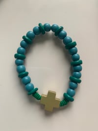 Image of BRACELET DORÉ ET COULEUR VERT/TURQUOISE ENFANT