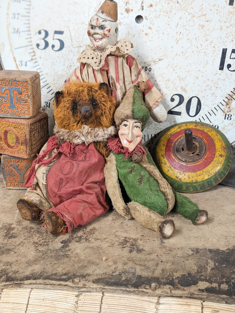 Image of One of a Kind- 8" PUNCH the jester POPPET with RARE vintage wood head by Whendi's Bears