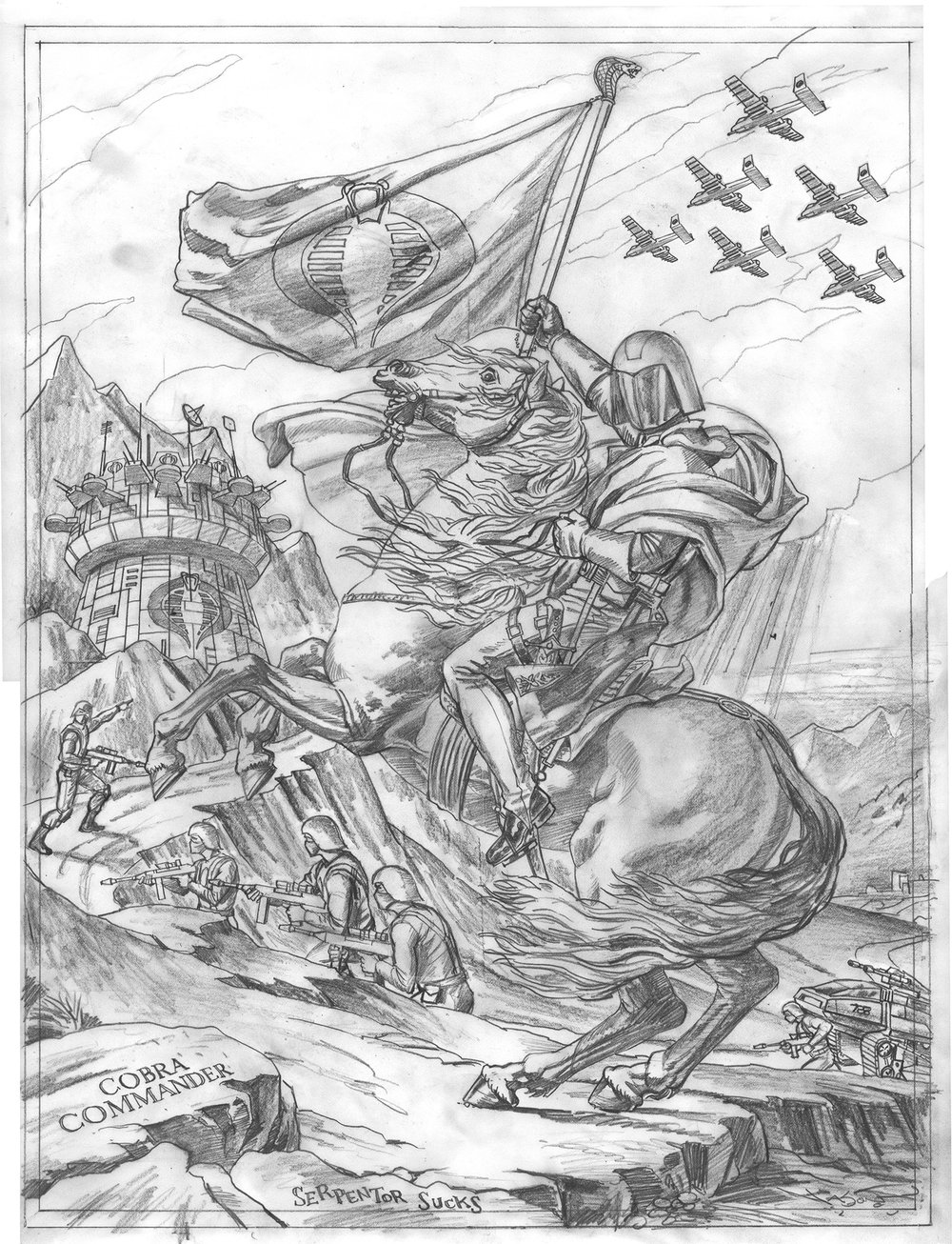 "Cobra Commander Ascends" - 16" x 21" original pencil drawing