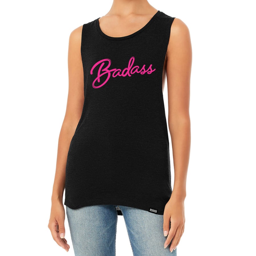 Image of Badass Script Heather Black Flowy Tank 