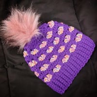 Purple and multi LOL (Lots of Love) Beanie