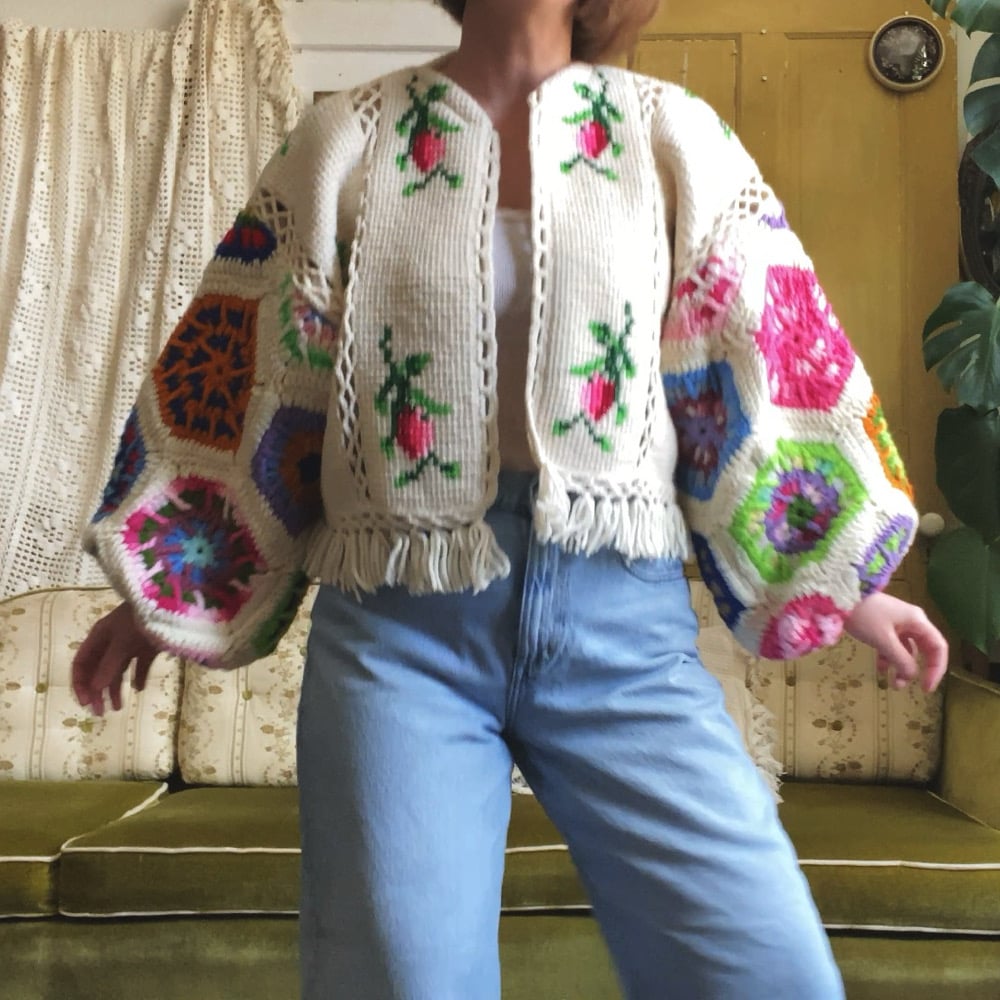 Image of Hot Pink Rose Hexagon Granny Sweater