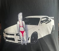 Image 2 of T girl with 2002 Nissan Skyline GTR t shirt