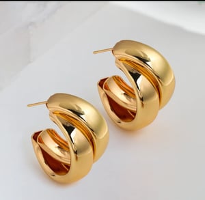 Image of Double Hoop Gold Earrings 