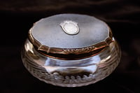 1920s Antique Vanity Jar with Incised Black and Silver Lid  & Etched Floral Design   