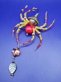 Image of Read and Gold Toned Beaded Spider