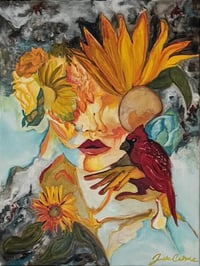 Image 2 of The Cardinal in the Sunflowers