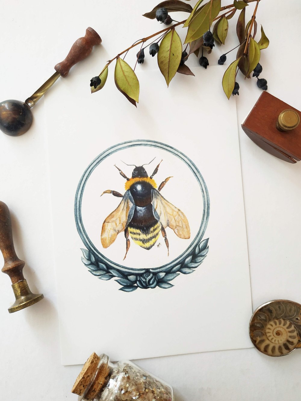 Image of Framed Bee Watercolor Illustration Print 