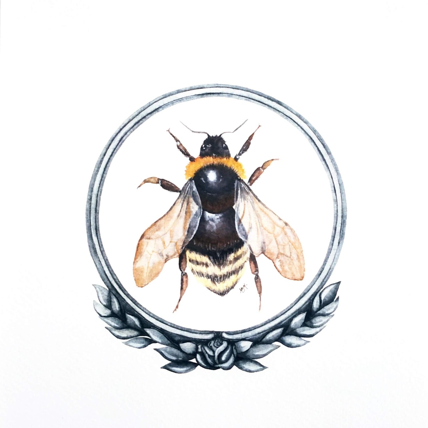 Image of Framed Bee Watercolor Illustration PRINT 
