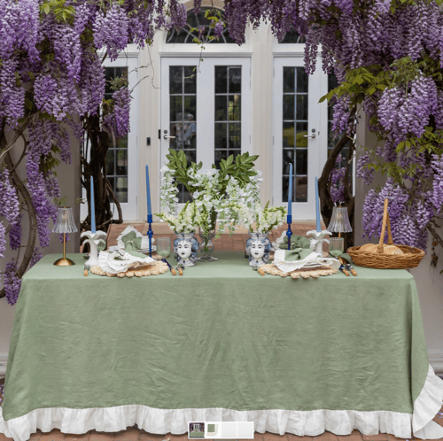 Image of Sage Ruffle Linen Tablecloth