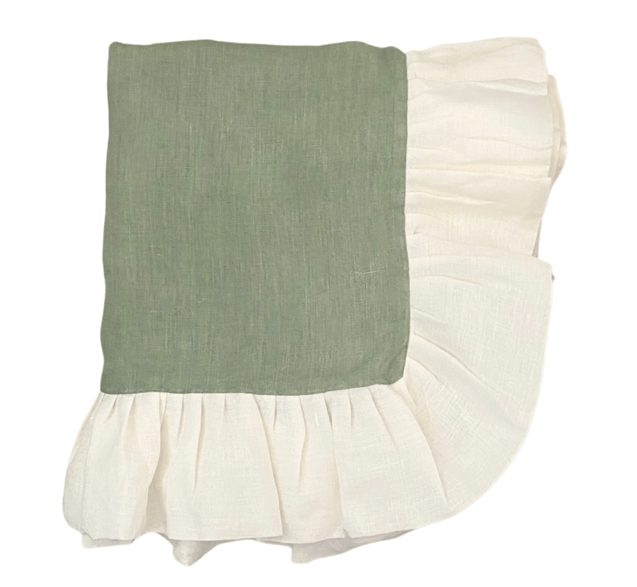 Image of Sage Ruffle Linen Tablecloth