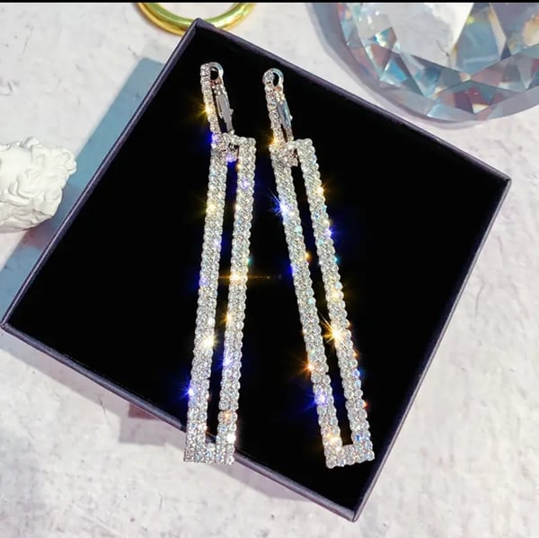 Image of Dazzle Full Rhinestones Claw Chain Rectangular Shape Drop Earrings For Women Dating Jewelry Gift