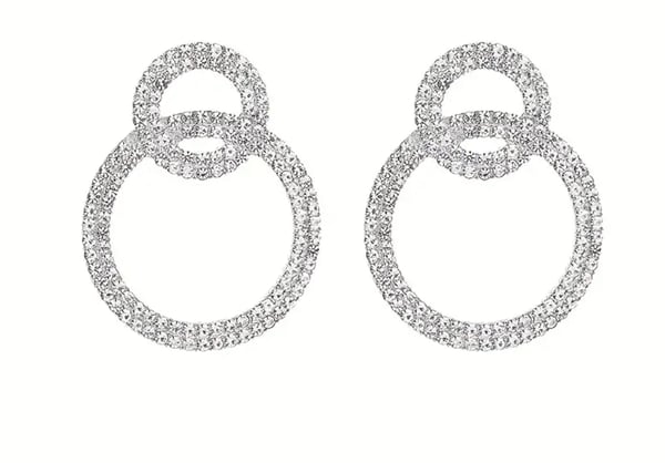 Image of Dazzle Circle Design With Sparkling Rhinestone Decor Elegant Luxury Dangle Earrings Alloy
