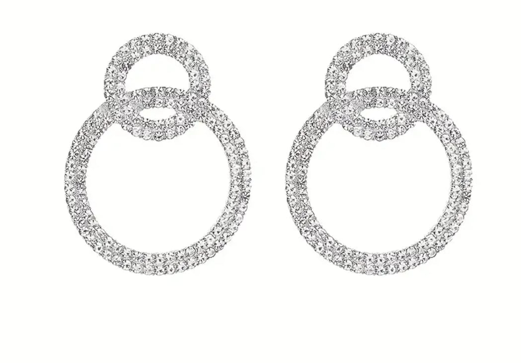 Image of  Dazzle Circle Design With Sparkling Rhinestone Decor Elegant Luxury Dangle Earrings Alloy 