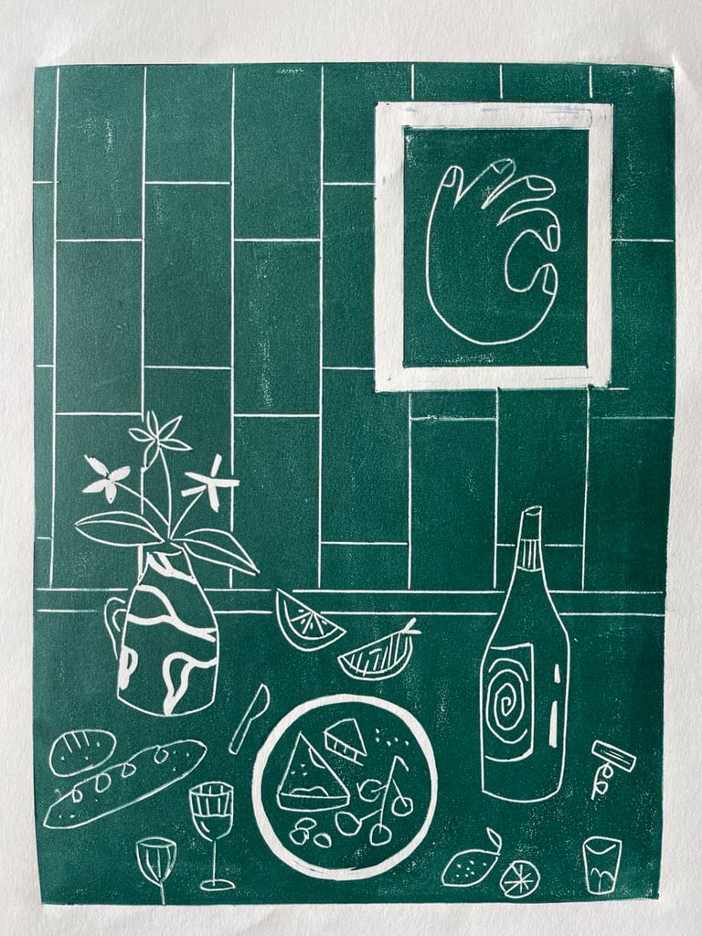 Wine O'Clock (Handmade relief print) Image 2