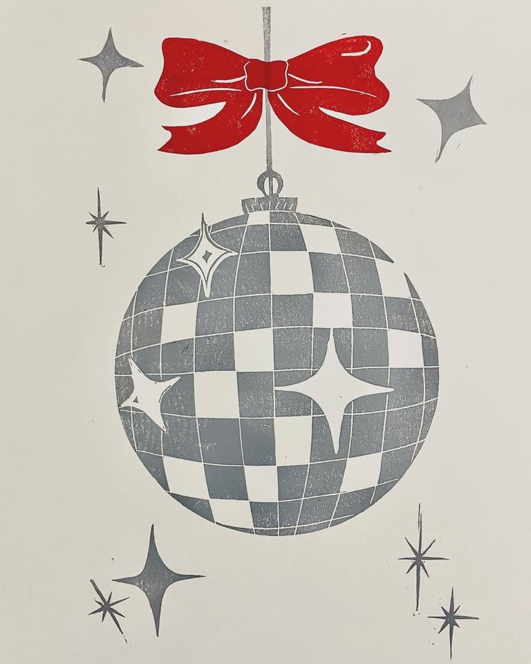 Follow the call of the disco ball (Handmade relief print)