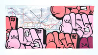 Skyhigh Original graffiti art on London tube map. Throwies-pink