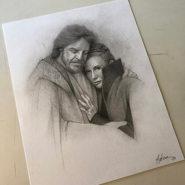 Image of Luke and Leia original art