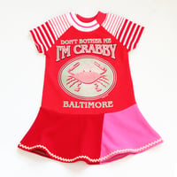 don't bother me i'm crabby baltimore pink red MD 3T short sleeve twirl dress courtneycourtney