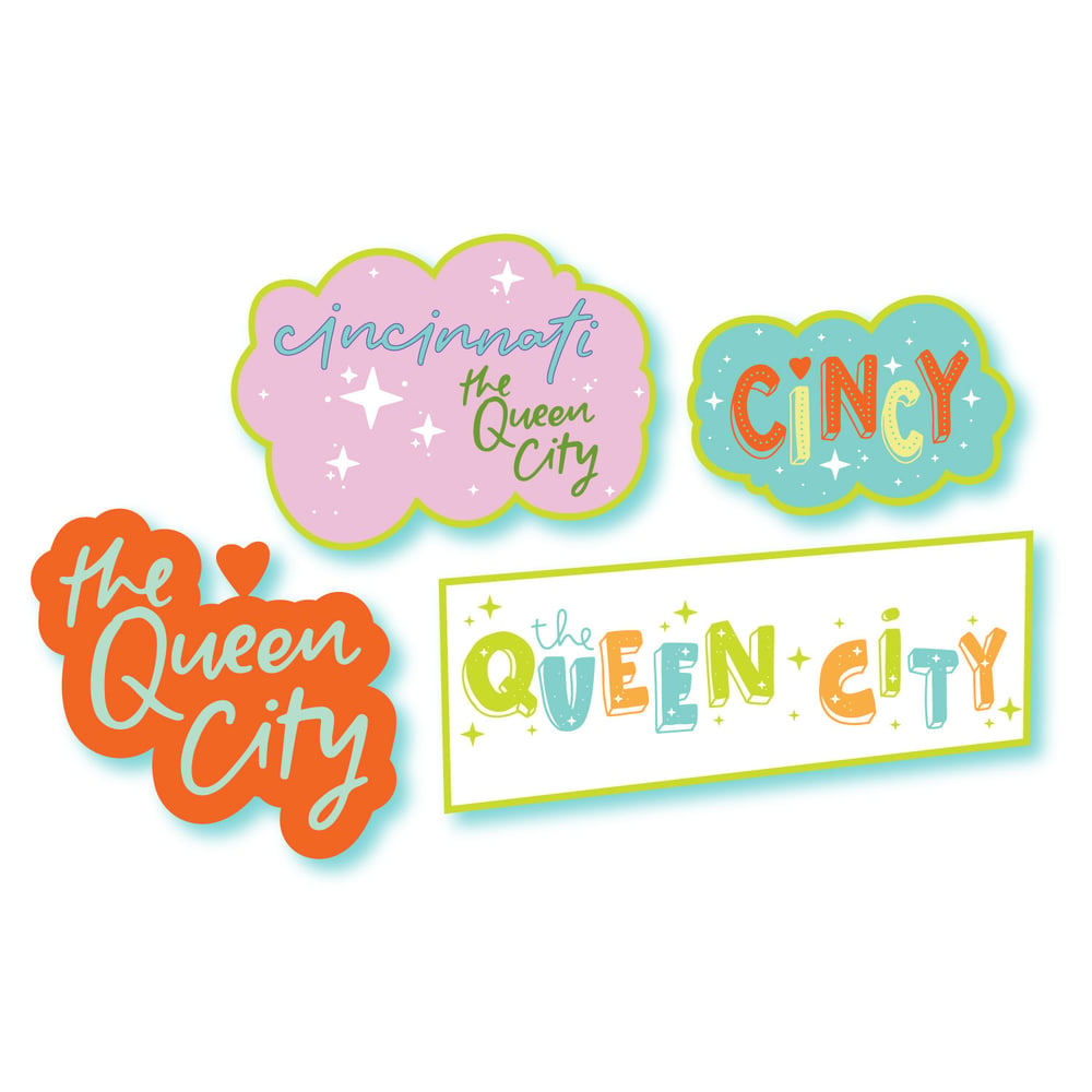 Image of Cincinnati Queen City Sticker Set A - Set of 4 stickers