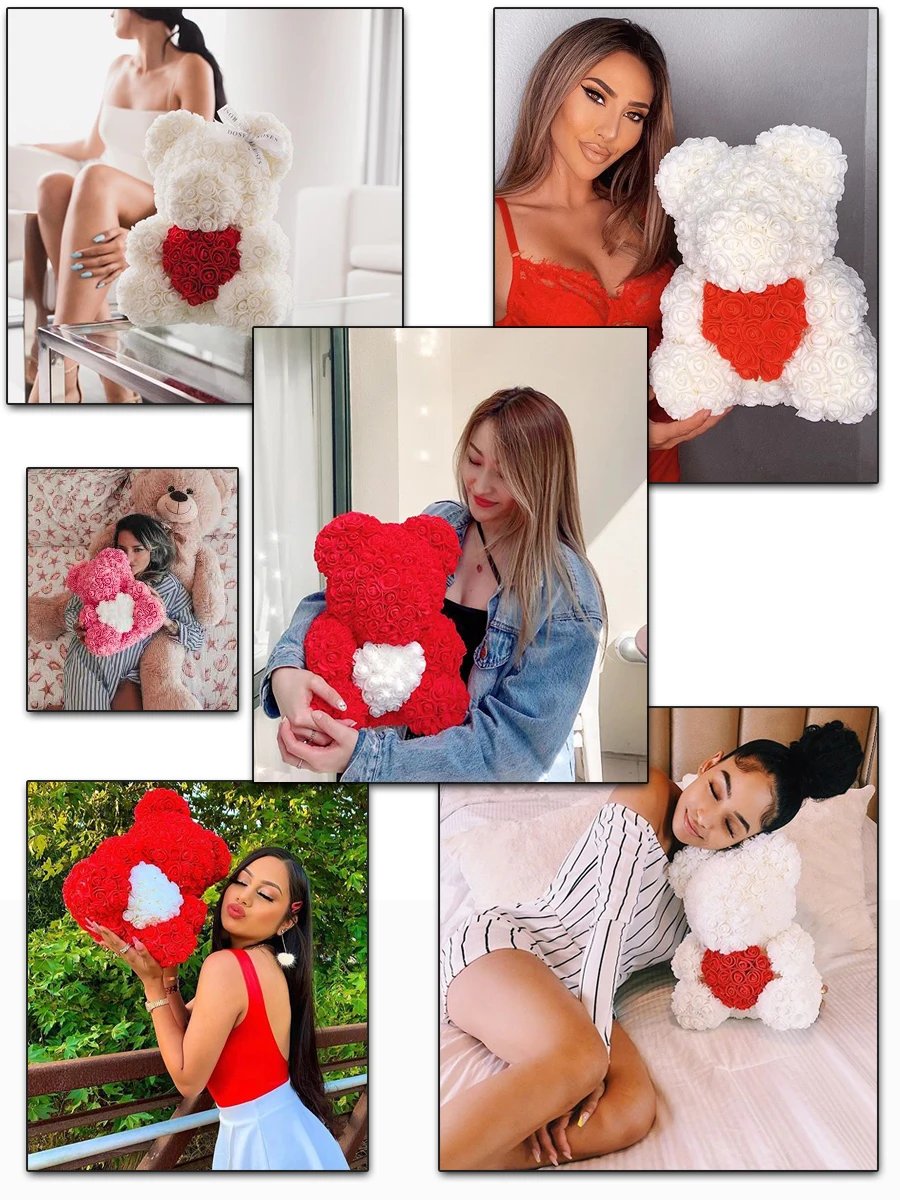 Love Is In Every Season Rose Teddy Bear 1 foot 3in tall Beautiful Artificial Flowers 