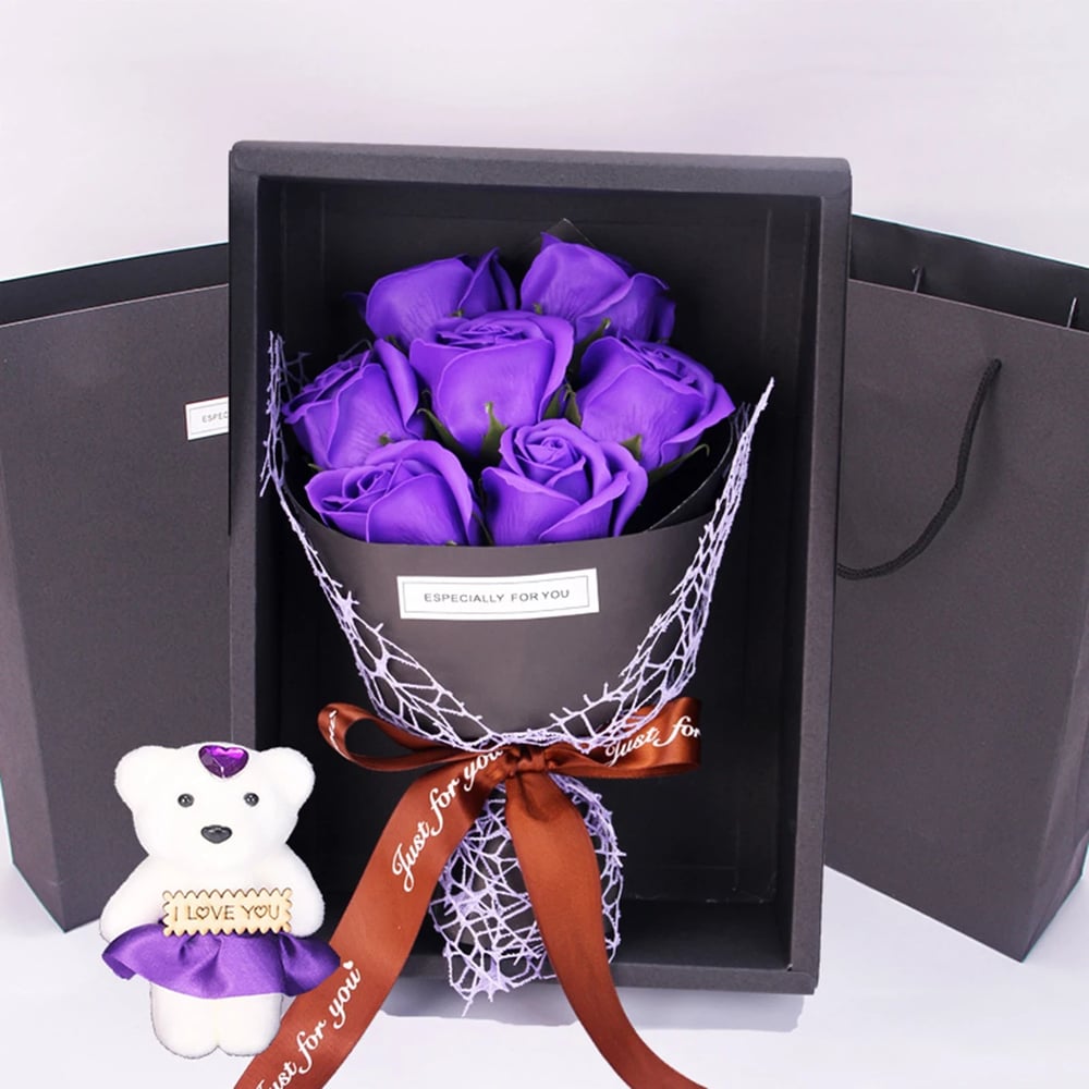 Great Gift Rose Soap Bouquet Little Bear Gift Box, Everyday is a Soapy Day 