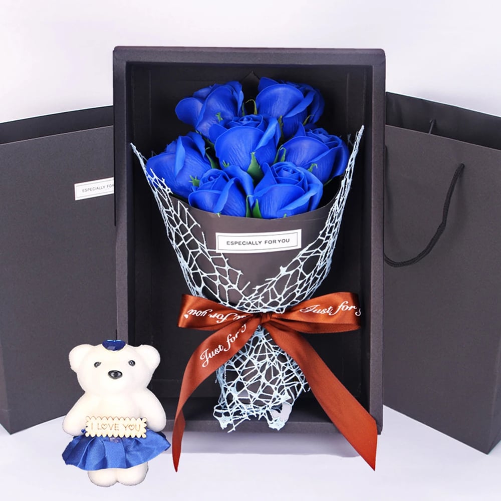 Great Gift Rose Soap Bouquet Little Bear Gift Box, Everyday is a Soapy Day 