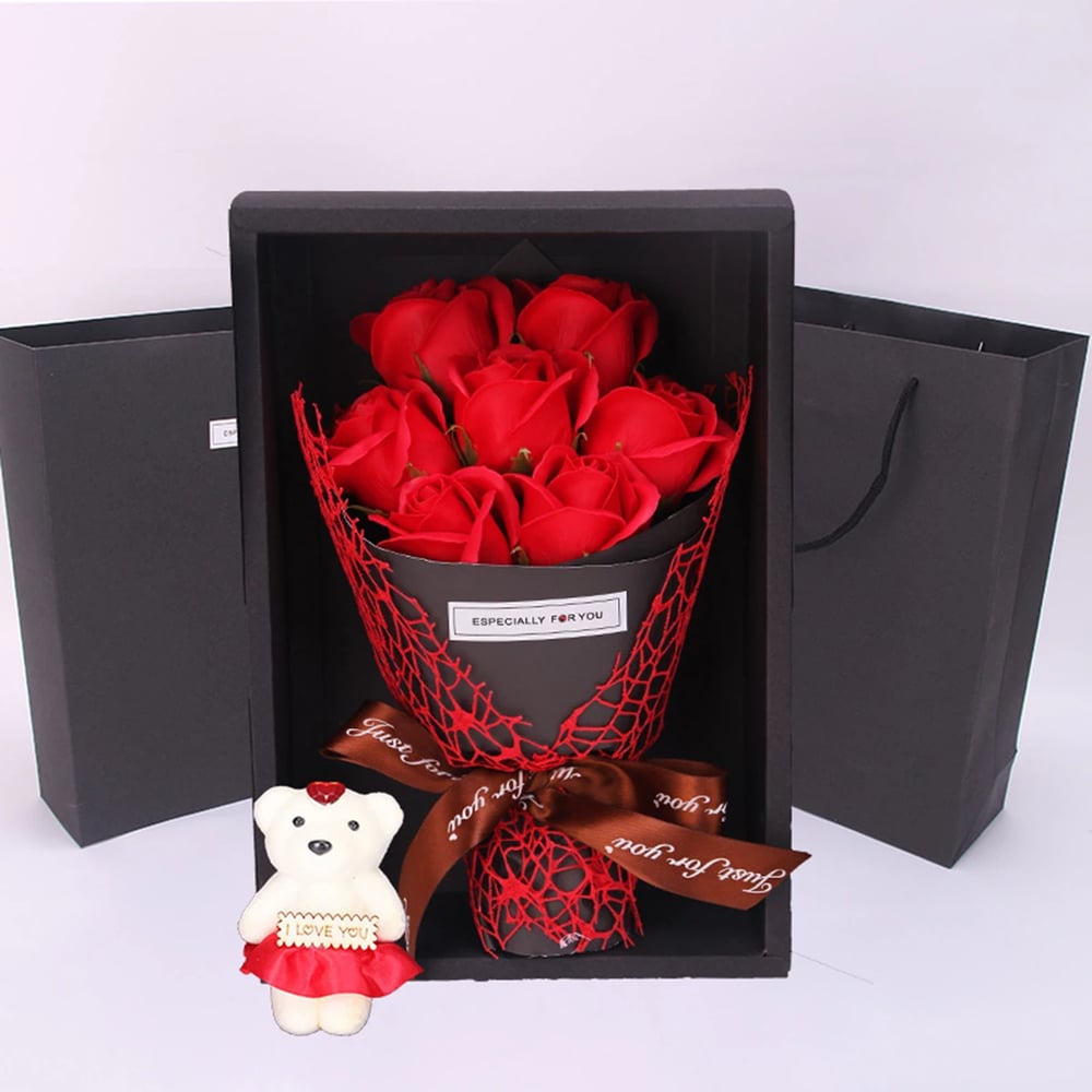 Great Gift Rose Soap Bouquet Little Bear Gift Box, Everyday is a Soapy Day 