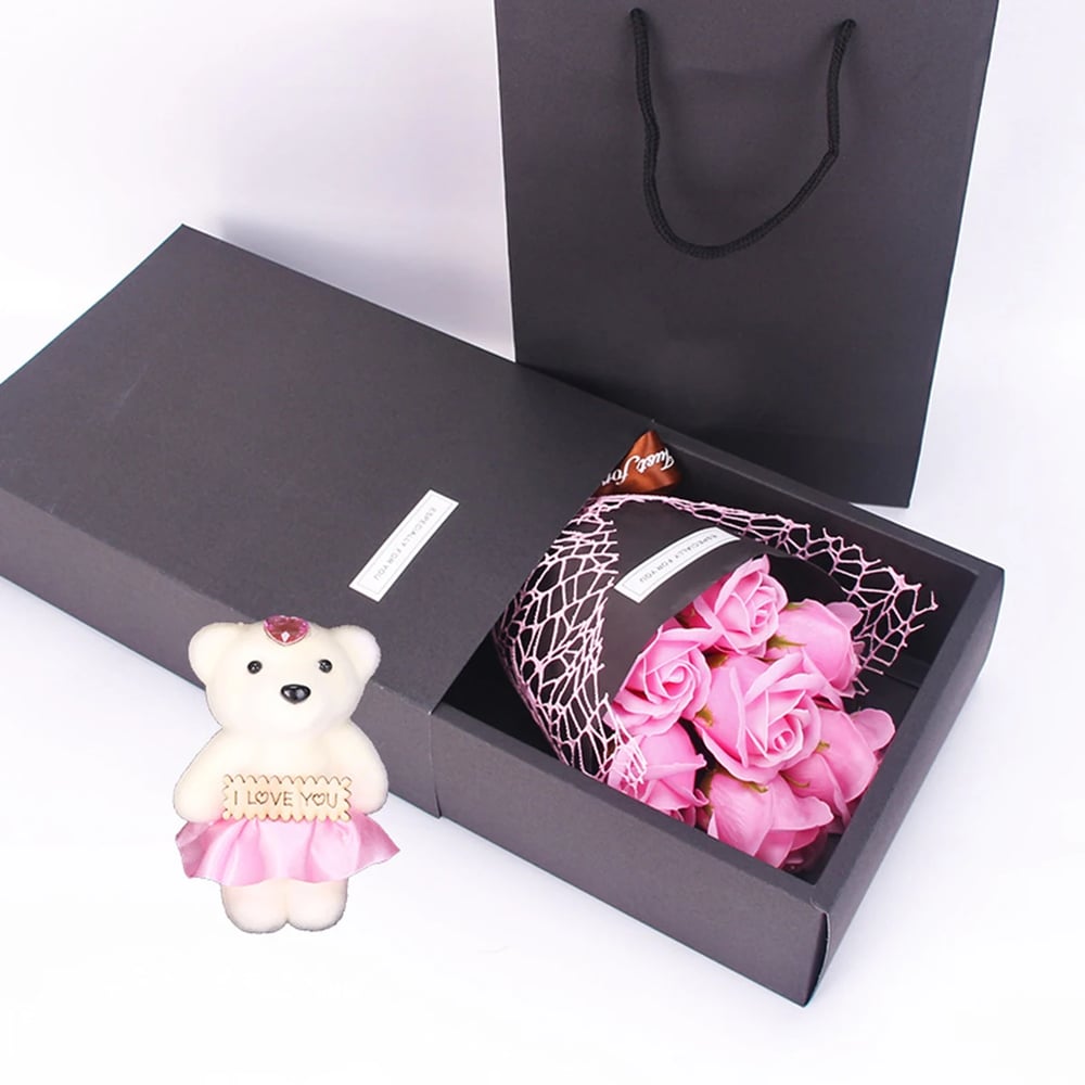 Great Gift Rose Soap Bouquet Little Bear Gift Box, Everyday is a Soapy Day