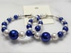 Royal Blue and White Pearl Hoop Earrings 