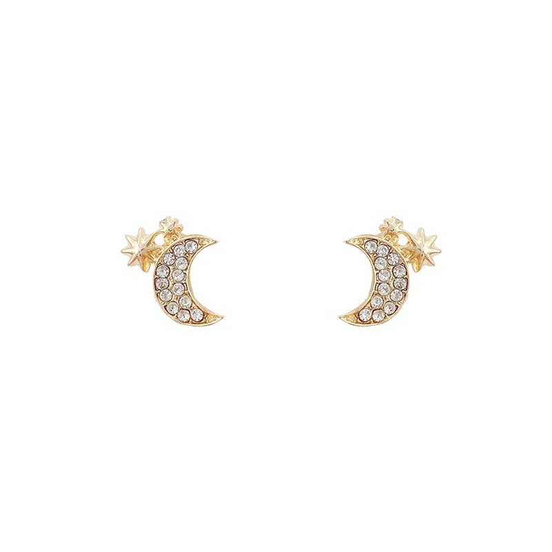 Image of Crescent Moon and Star Stud Earrings