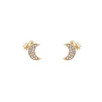 Image 1 of Crescent Moon and Star Stud Earrings