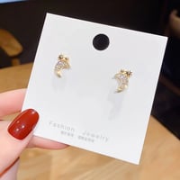 Image 3 of Crescent Moon and Star Stud Earrings